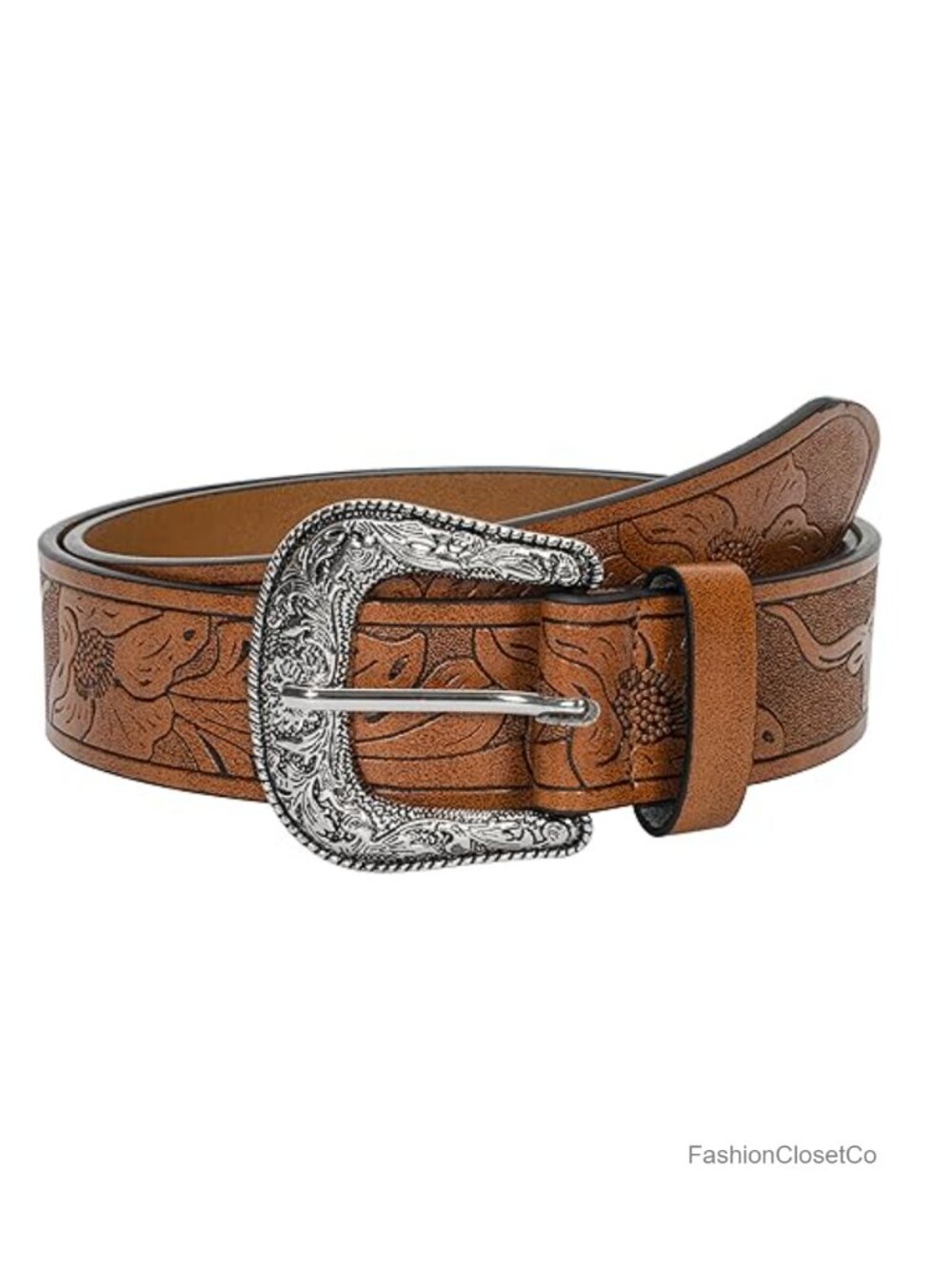 Western Cowgirl PU Leather Waist Belt Vintage Carved Buckle